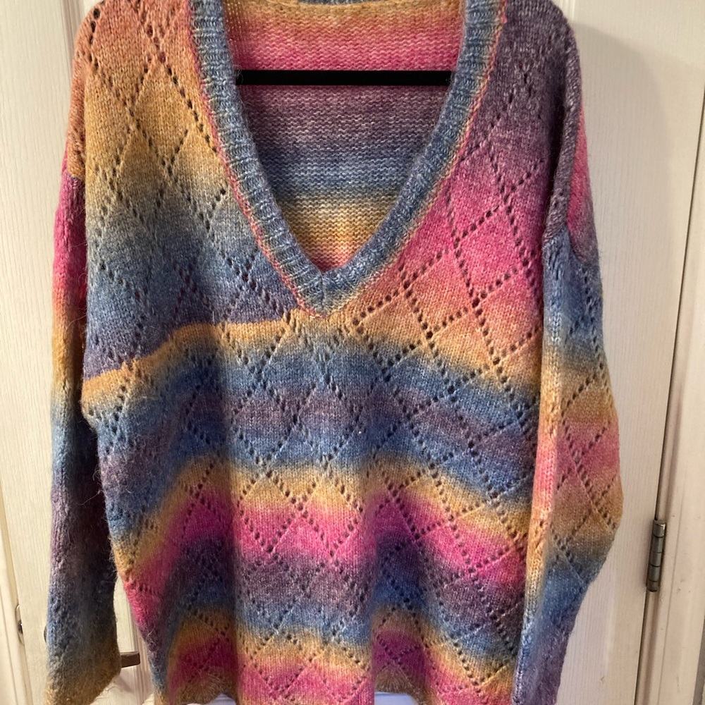 Multicolor V-Neck Women's Sweater